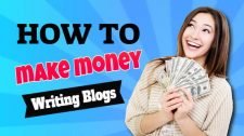 Delighted blogger holds money after learning How to make money writing blogs.