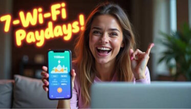 7 minute wifi paydays - image of a delighted young woman who appears to be showing her phone screen having discovered that she has made money online!