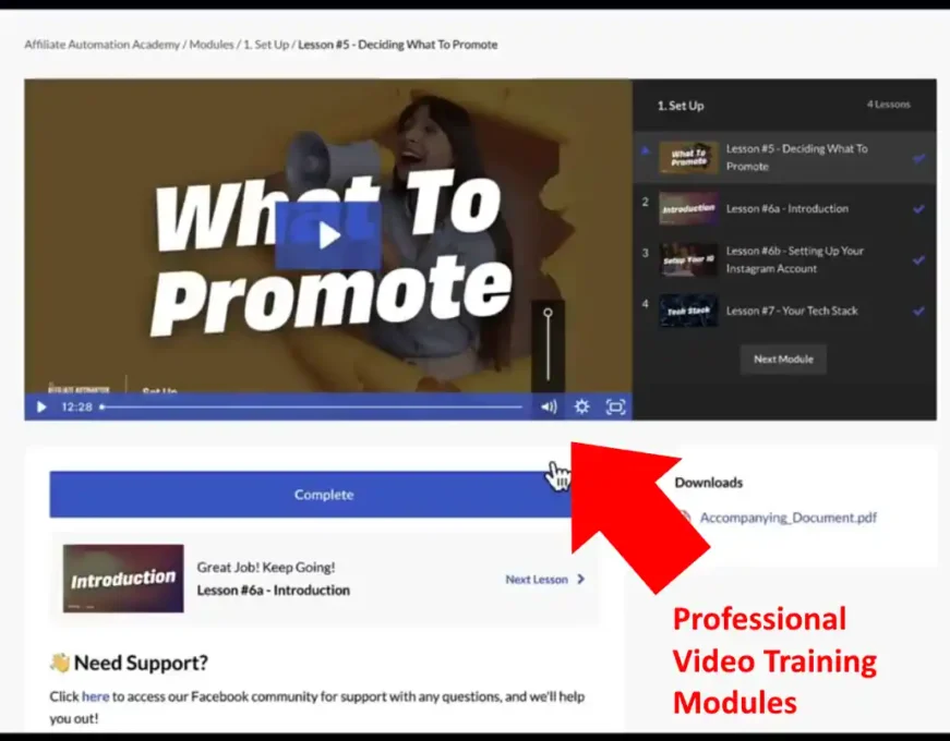 Professional Affiliate Automation Academy Video Training example