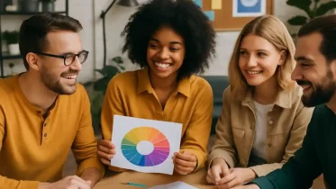 A micro content social media promotion agency team meeting