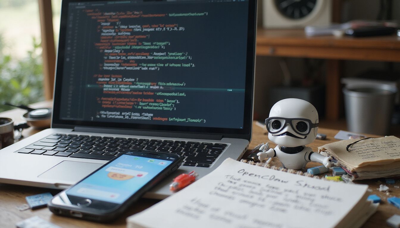 A chaotic desk brimming with tech, doodles, and secret sauce recipes.