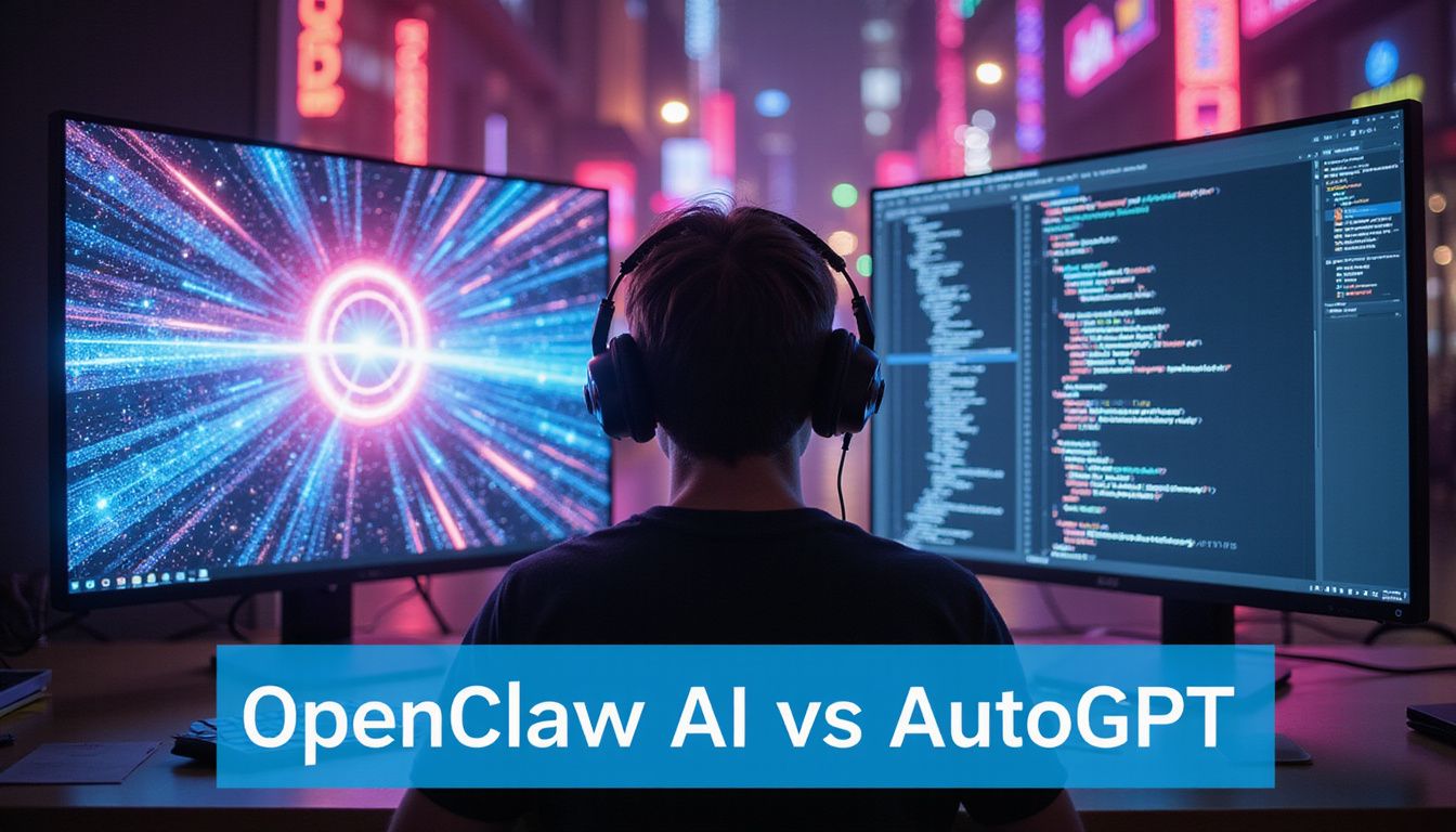 A rivalry between OpenClaw AI and AutoGPT in a digital showdown.