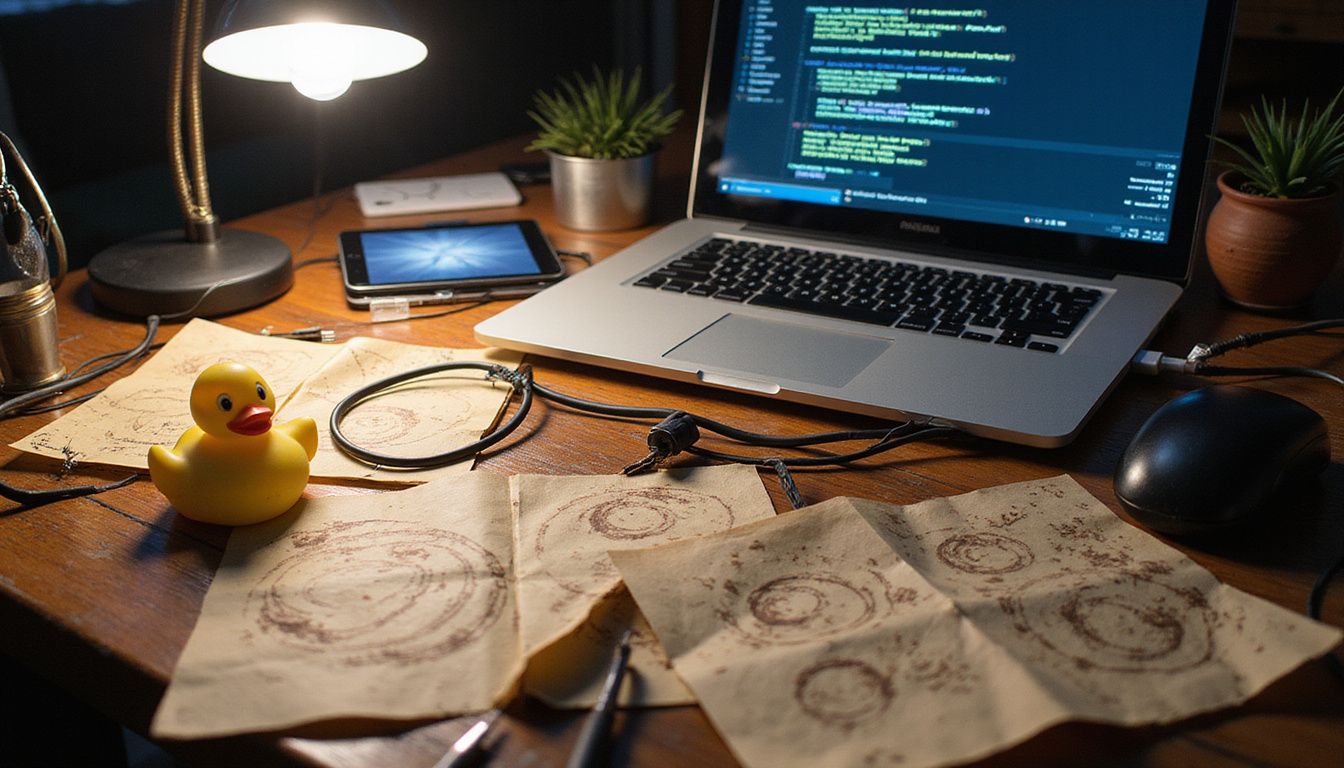 A chaotic tech desk showcasing OpenClaw AI and ChatGPT contrasts.